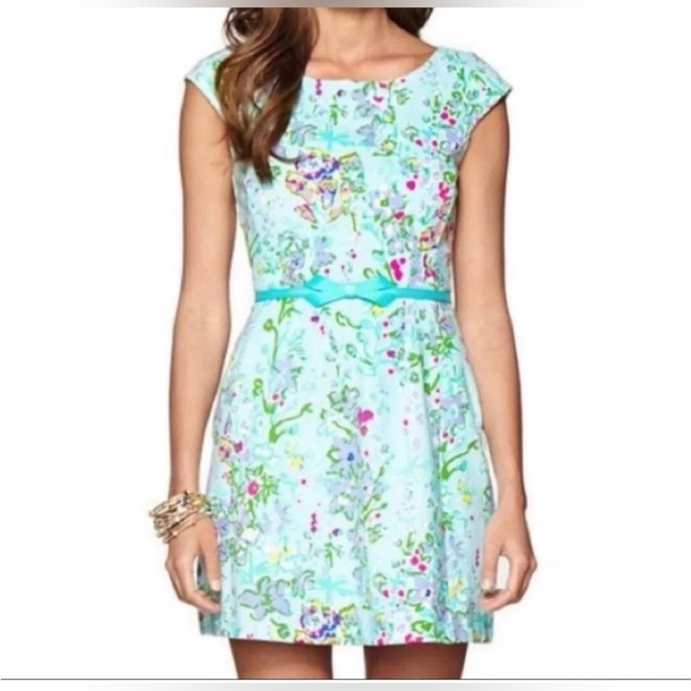 Lilly Pulitzer Brielle Dress Fit & Flare Floral - Southern Charm Blue No Belt S